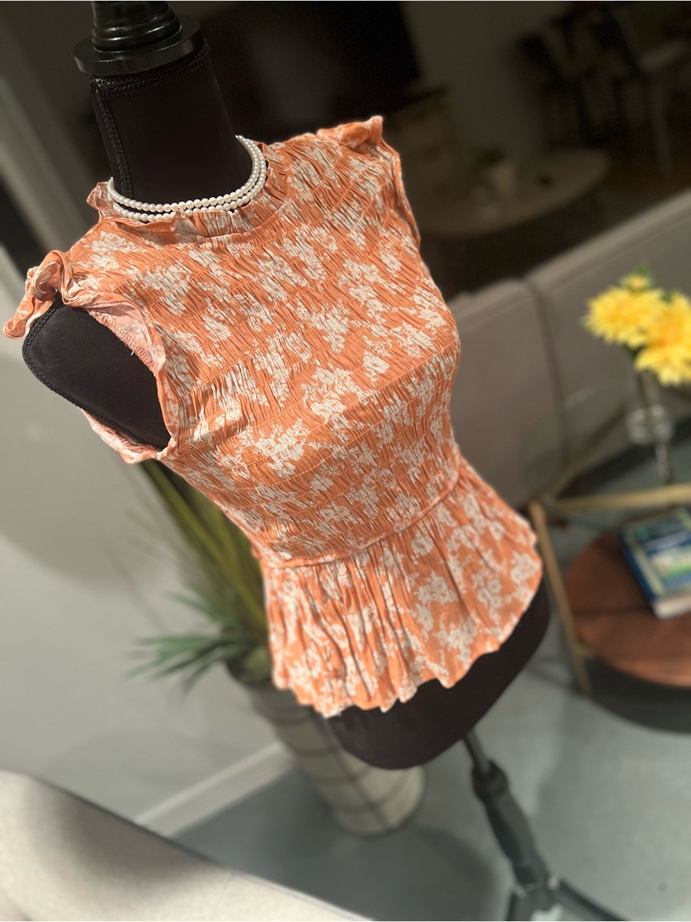 Blu Pepper Orange Floral Smocked Peplum Tank